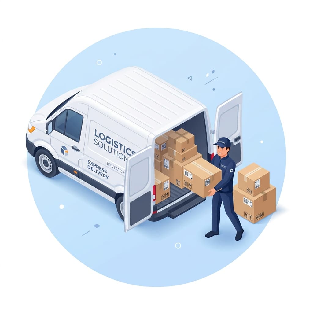 Delivery Service Van and Courier Illustration
