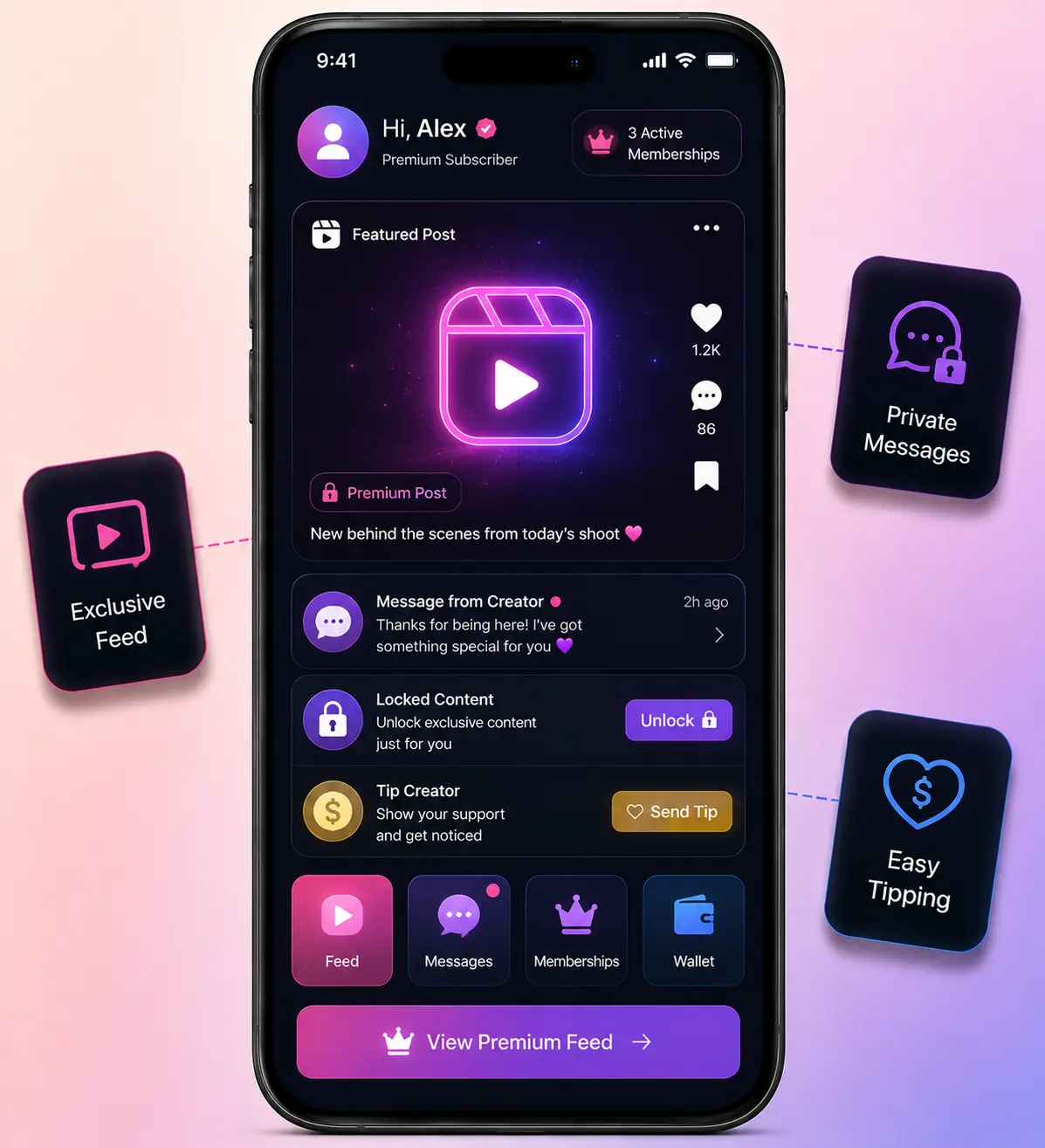 FanCentro clone creator features mockup