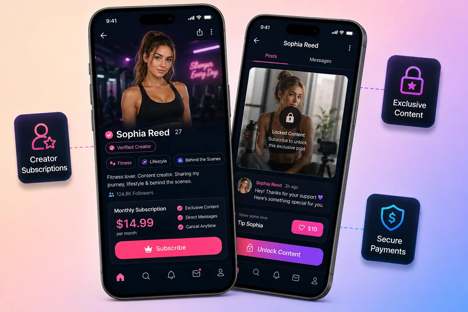 FanCentro clone mobile app interface by Xpertz.io