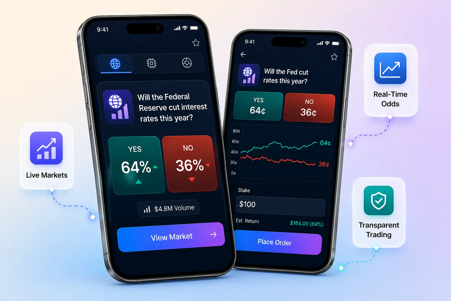 Polymarket clone prediction market app interface by Xpertz.io