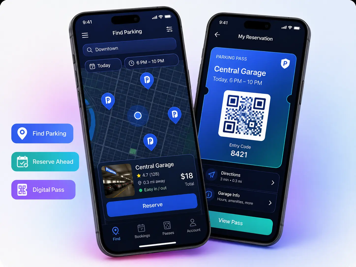 SpotHero clone parking app interface mockup