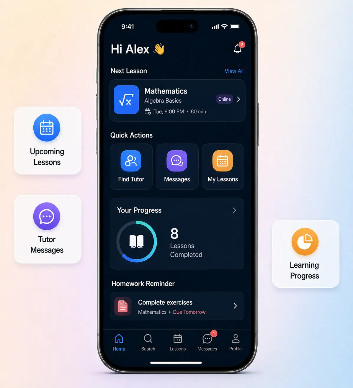 Student dashboard interface mockup