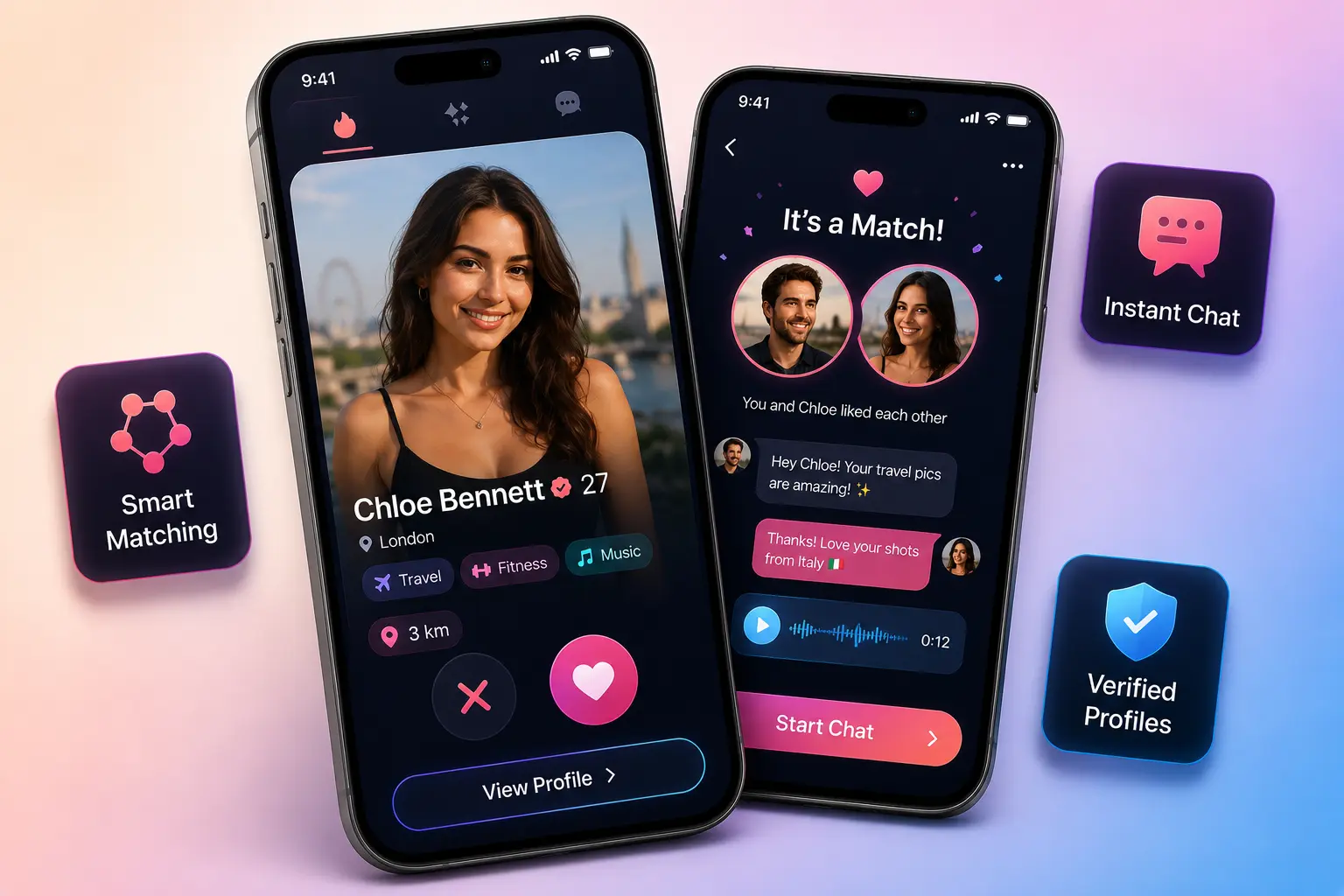 swipe deck and match screen mockup