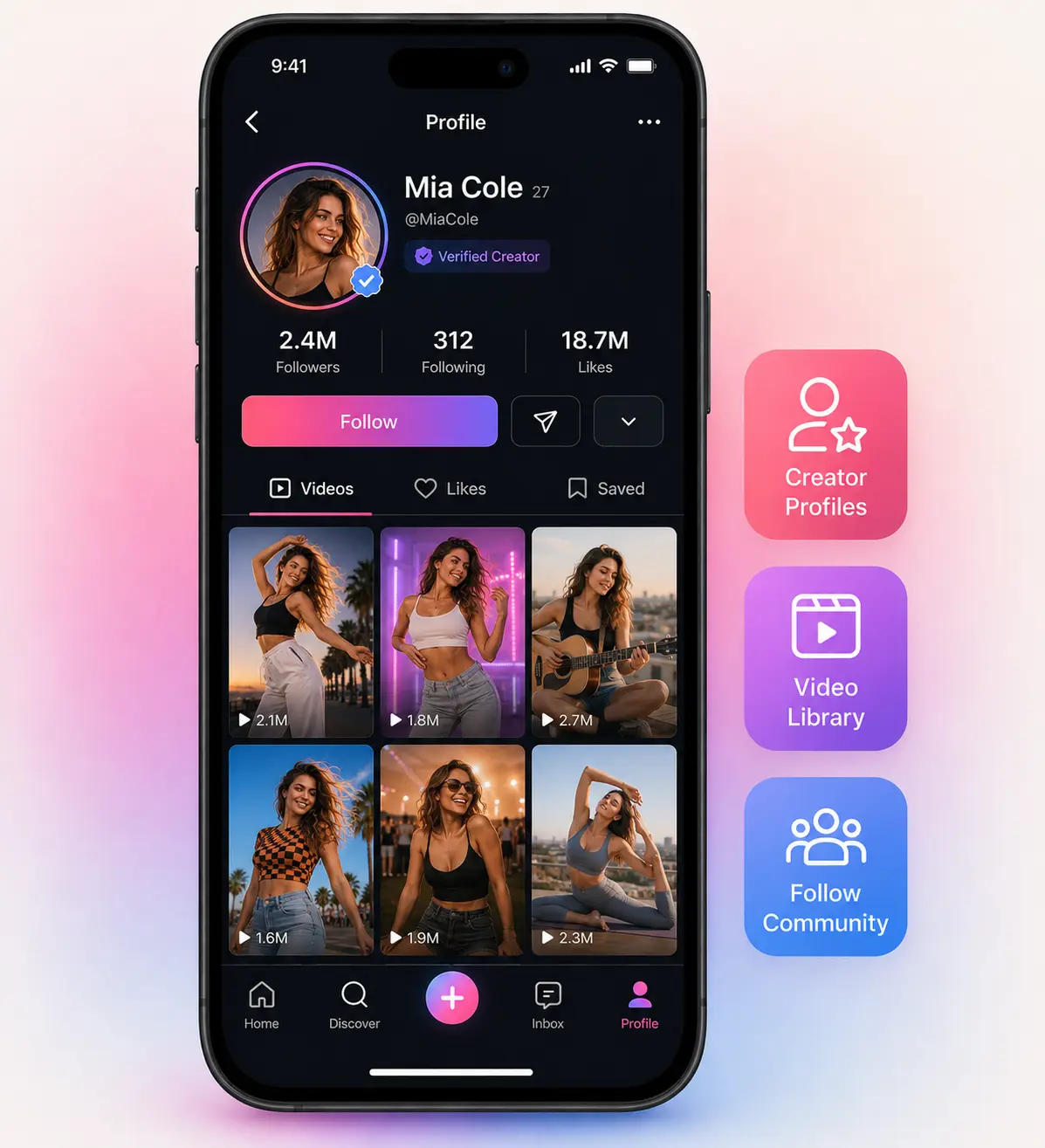 Triller clone creator dashboard mobile mockup