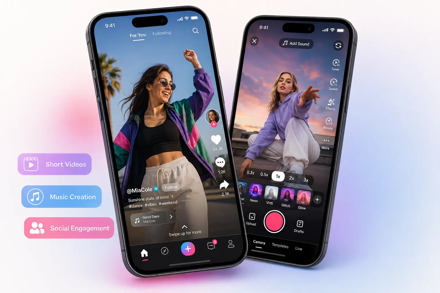 Triller clone mobile app interface mockup by Xpertz.io