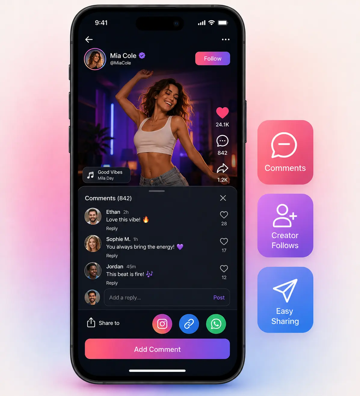 Triller clone viewers dashboard mobile mockup