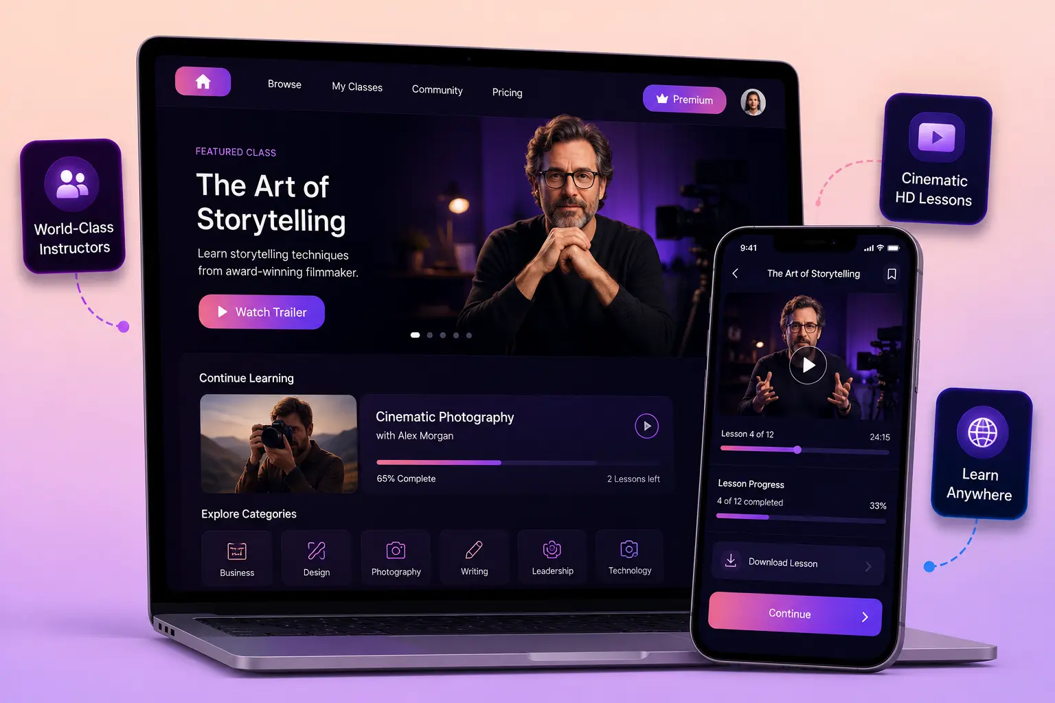 MasterClass clone mobile app interface by Xpertz.io