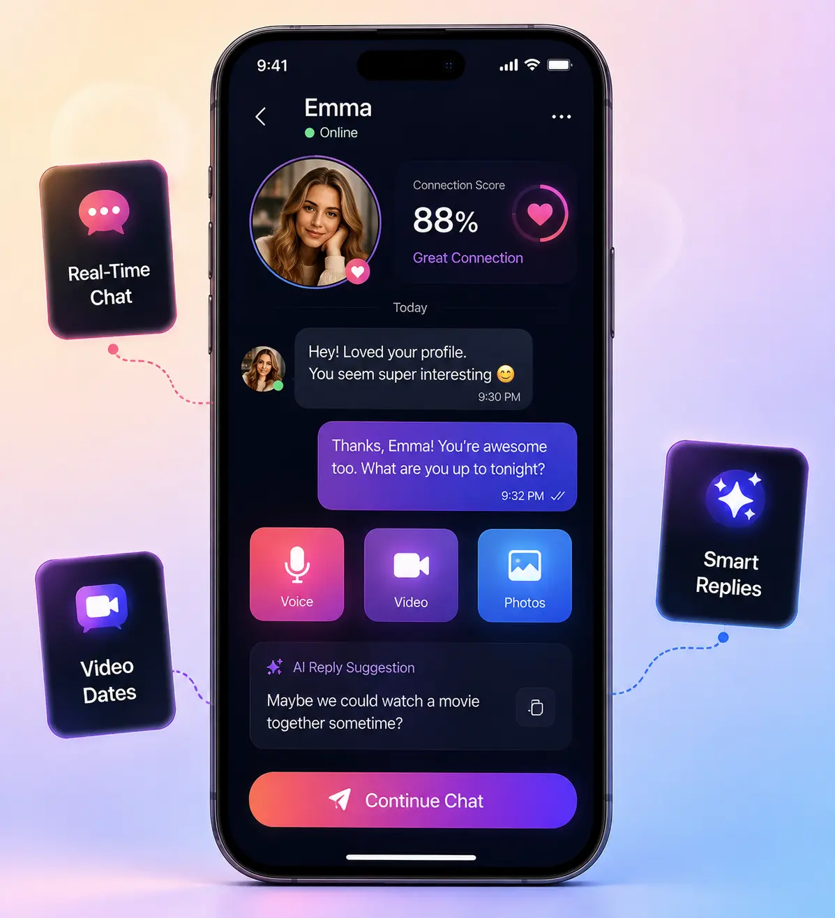 Dating app user dashboard interface