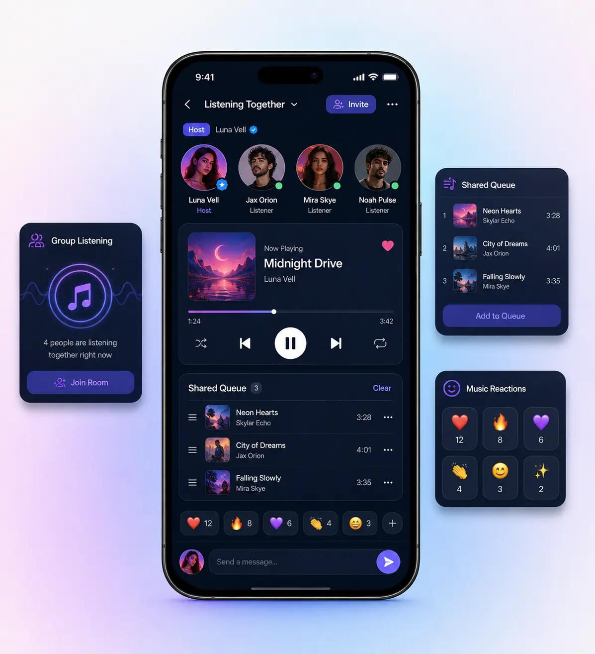 Music app listener dashboard UI mockup
