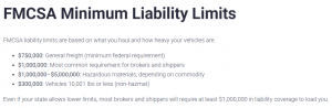 FMCSA Minimum Liability Insurance Limits Chart