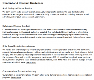 Content & Conduct Guidelines by Bumble App