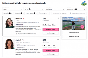 Preply’s Tutor Discovery Interface with Italian Expertise, Availability & Trial Classes